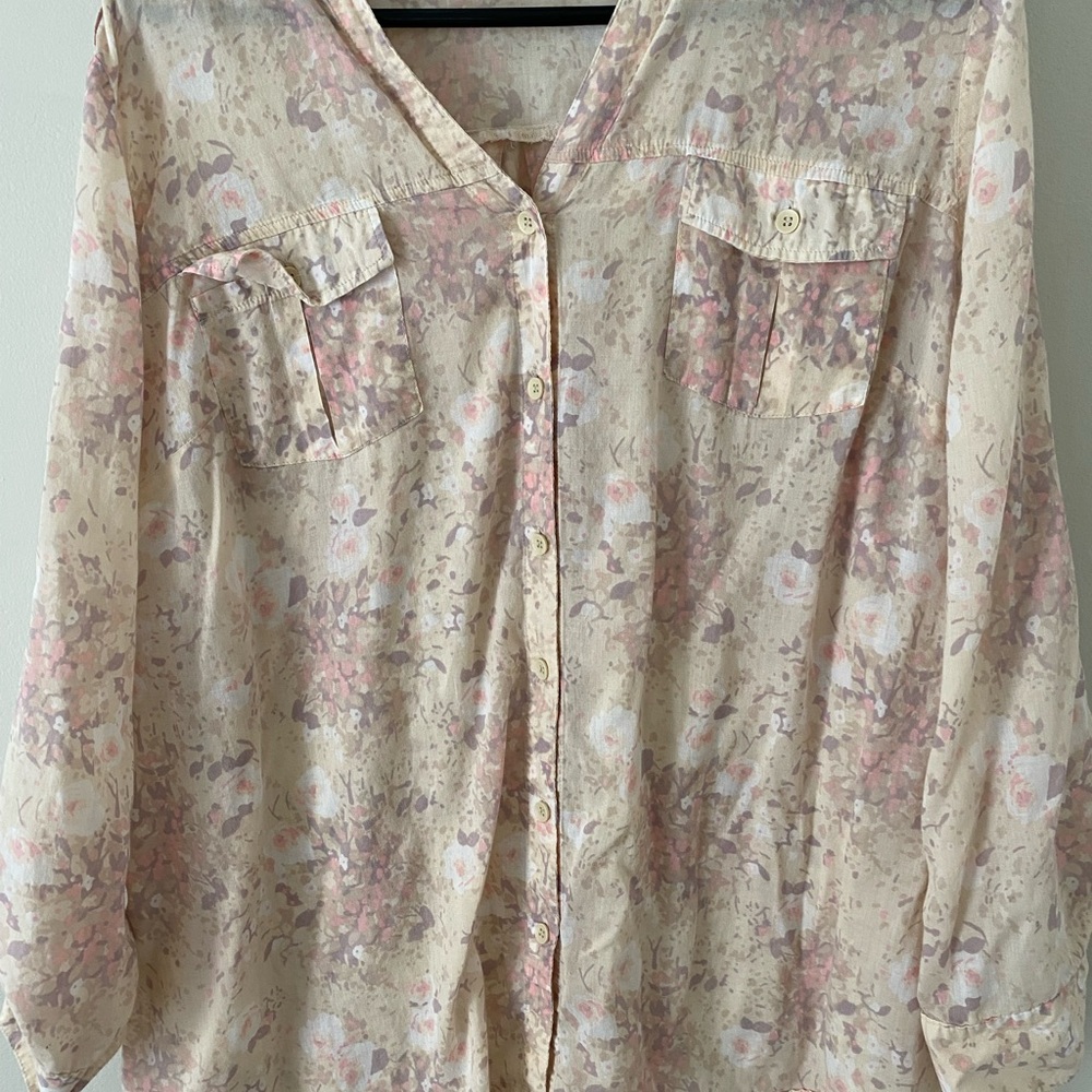 a.n.a Floral Button-Down Shirt - Pink and Cream